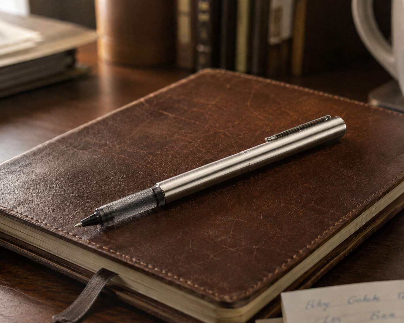 Hand replacing a refill in the TETSU pen
